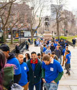 Members of Local 12, the Greater Boston Plumbing Contractors Association and other industry groups on the march in Boston's Beacon Hill Neighborhood. Members of Local 12, the Greater Boston Plumbing Contractors Association and other industry groups on the march in Boston's Beacon Hill Neighborhood.