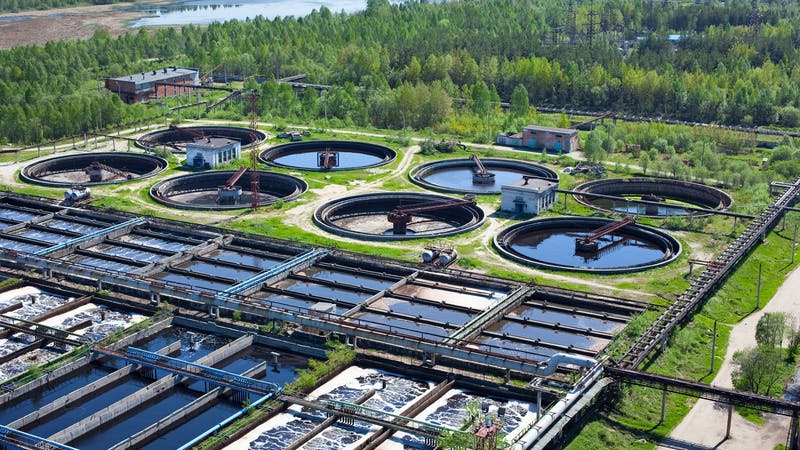 wastewater treatment facility seen from the above