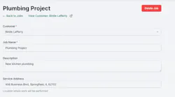 A plumbing project window in Service Invoice Pro. A plumbing project window in Service Invoice Pro.