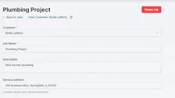 A plumbing project window in Service Invoice Pro. A plumbing project window in Service Invoice Pro.