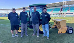 Left to right: Midwest Laser Leveling's Mike Bartee, Brad Hayes, Frank Masterson, Martin Lane (owner). Left to right: Midwest Laser Leveling's Mike Bartee, Brad Hayes, Frank Masterson, Martin Lane (owner).