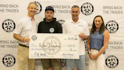 (L to R) Sean Davis, Peyton Davidson, Steve Turner, and Kristen Miller at the South Portland Skills Expo Scholarship Award Presentation. (L to R) Sean Davis, Peyton Davidson, Steve Turner, and Kristen Miller at the South Portland Skills Expo Scholarship Award Presentation.