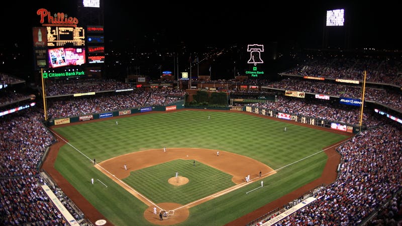 A night game at Citizens Bank Park, home of the Philadelphia Phillies.