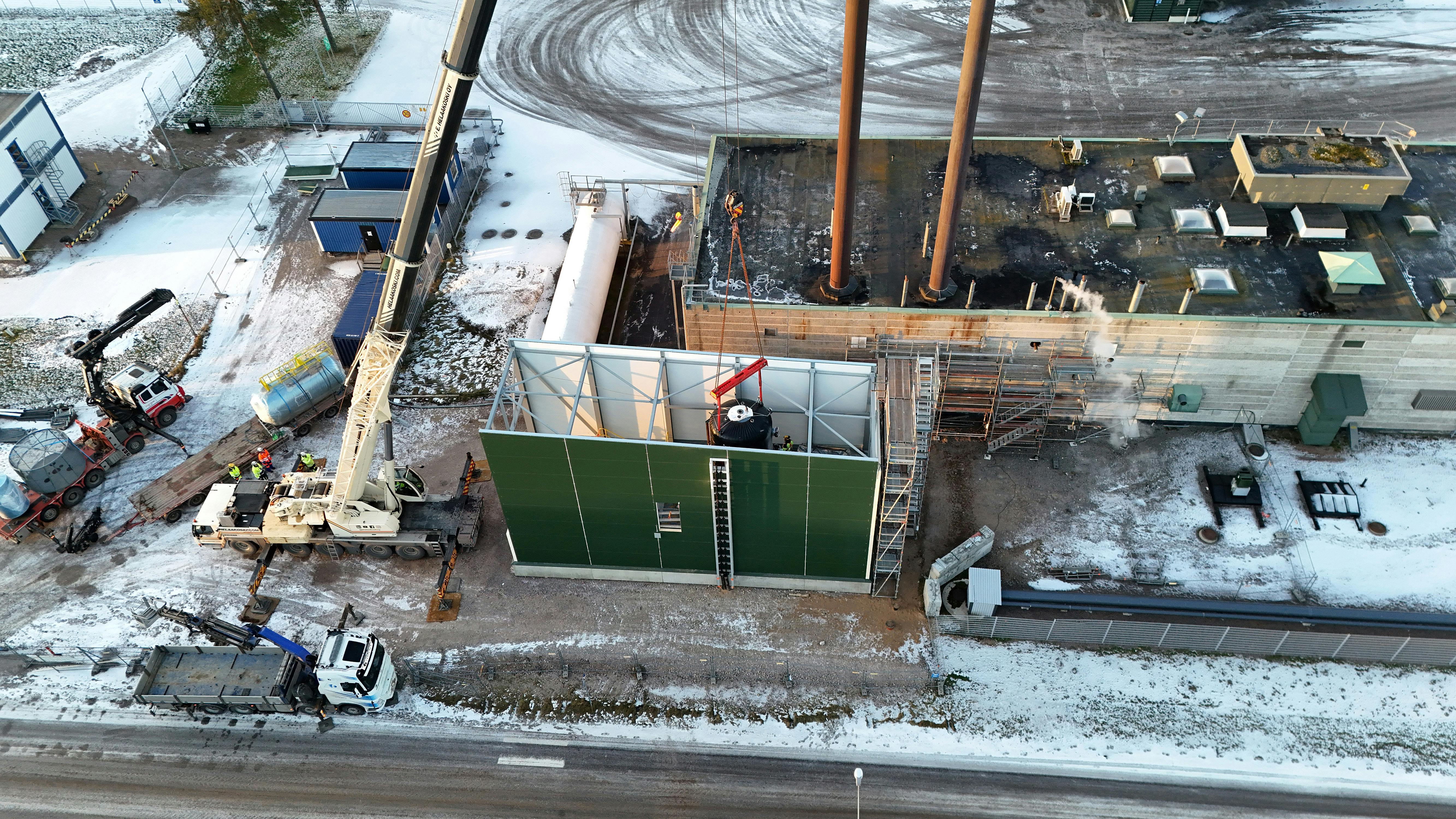 An overhead view of a prefabricated boiler house.