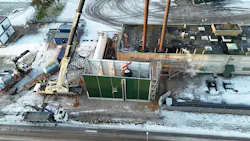An overhead view of a prefabricated boiler house. An overhead view of a prefabricated boiler house.