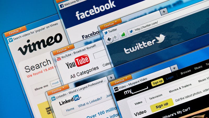Social media web sites on a computer screen
