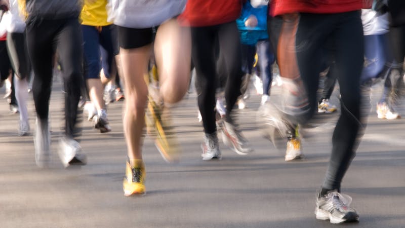Group of people running in a marathon