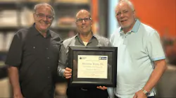 Matthew Wirtz, P.E., Deputy Director/Chief Engineer Fort Wayne City Utilities, Fort Wayne, Indiana (center) receives the Municipal Advisory Board (MAB) Certificate of Appreciation Award from MAB co-chairs Camille George Rubeiz (left) and Luis Aguiar (right).