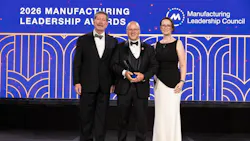(Left to right) David Brousell Founder, Vice President and Executive Director, Manufacturing Leadership Council; Alan Machuga, Executive Vice President, Technology at Rheem Manufacturing; and Lisa McEvoy, Associate Vice President of Digital Manufacturing at Merck.