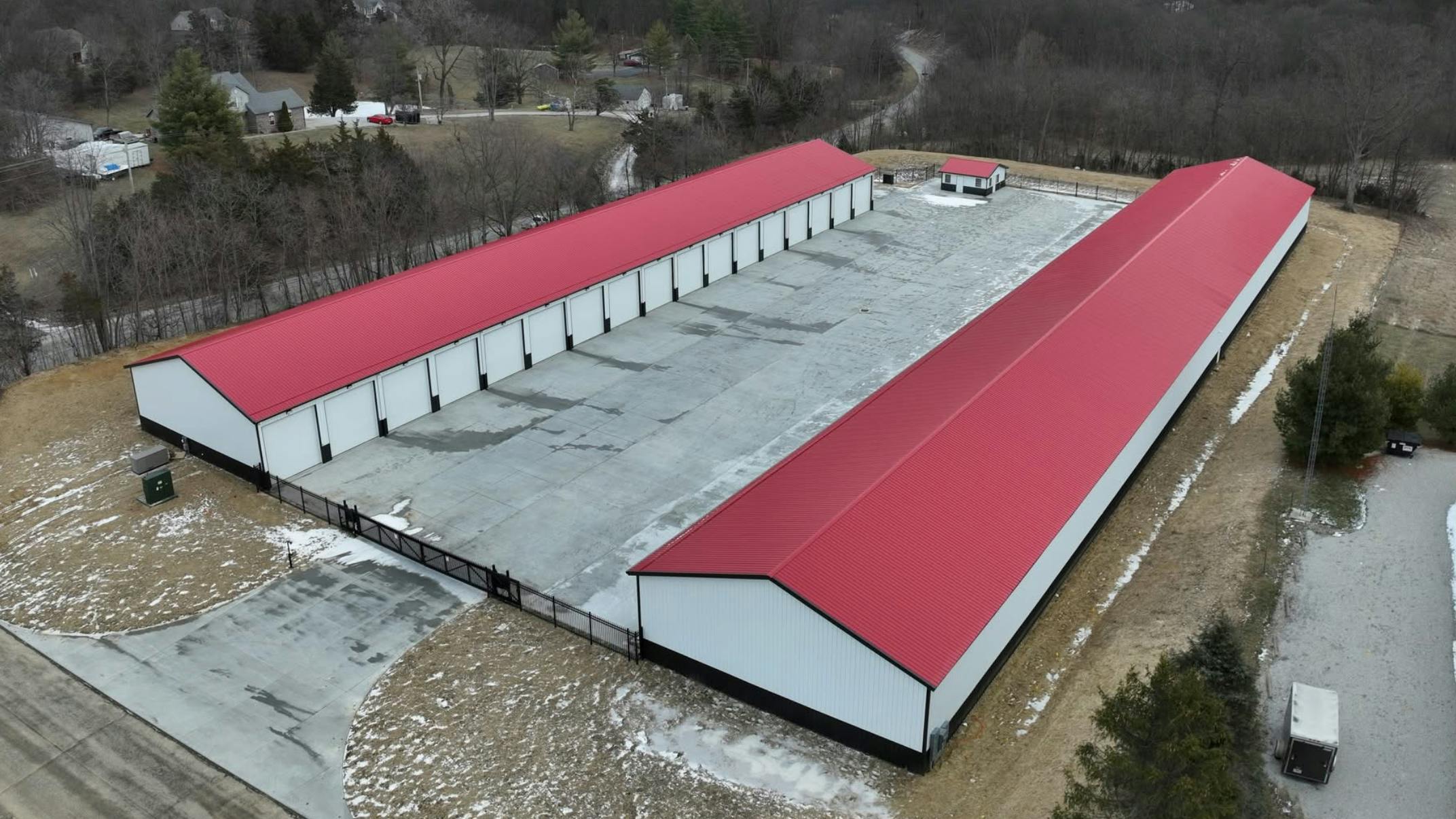 Overhead view of the self-storage facility.
