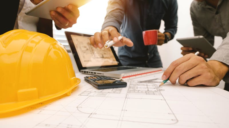 close up of a desk at a construction company
