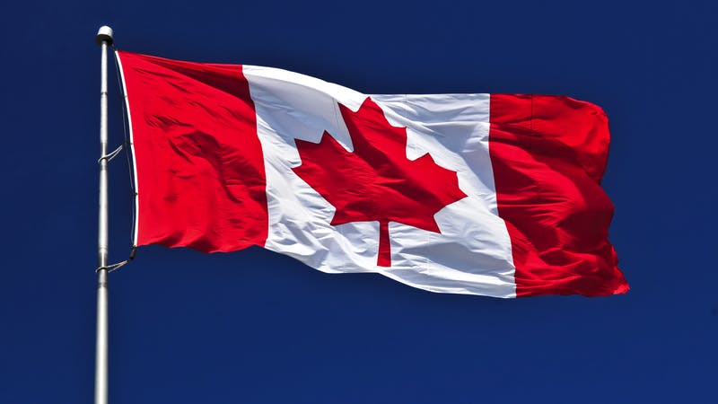 Canadian flag, blowing in the wind