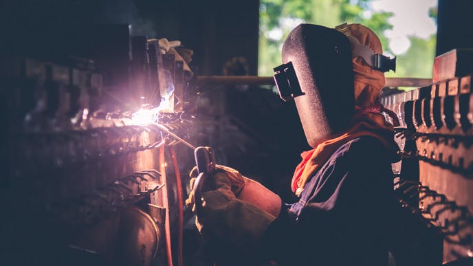 Welding steel on a construction site.