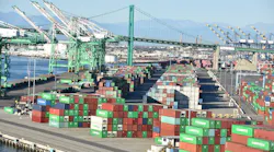 Stacked shipping containers at the Port of Los Angeles.