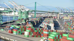 Stacked shipping containers at the Port of Los Angeles.