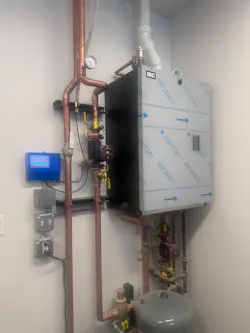 A closer look at the domestic water heater.