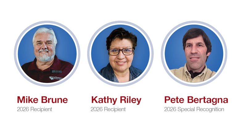 Recipients of Watts' annual Backflow Hero Award, Mike Brune, Kathy Riley, and Pete Bertanga