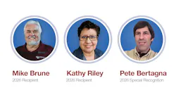 Recipients of Watts' annual Backflow Hero Award, Mike Brune, Kathy Riley, and Pete Bertanga