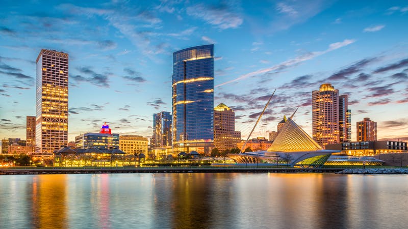 Skyline of Milwaukee, WI, as seen from Lake Michigan.