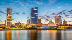 Skyline of Milwaukee, WI, as seen from Lake Michigan.