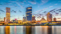 Skyline of Milwaukee, WI, as seen from Lake Michigan.