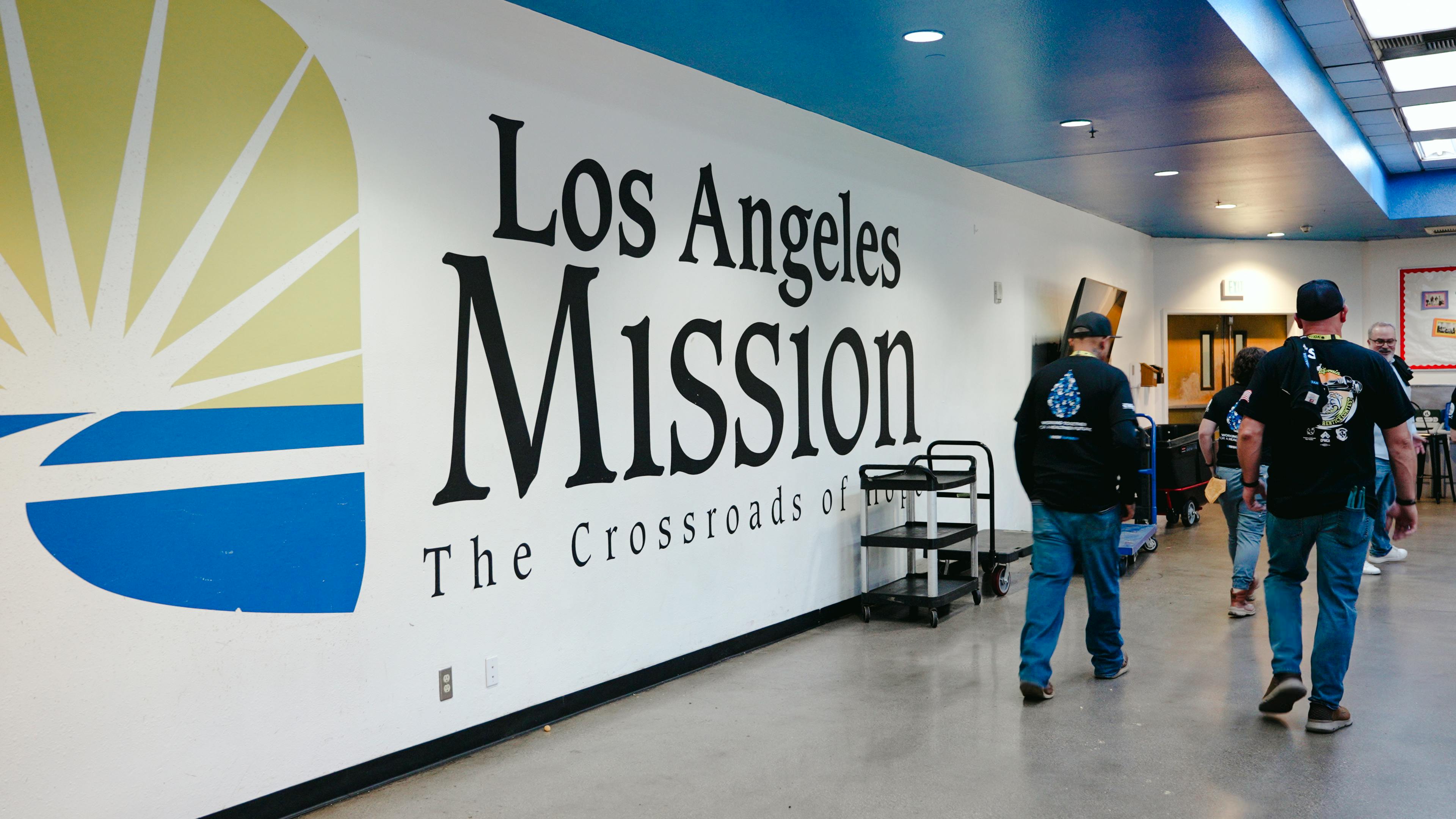 The Los Angeles Mission provides showers, restrooms, meals, clean water and other essential services to people experiencing homelessness.