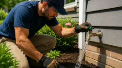Plumber inpsecting a frost-free hose bibb