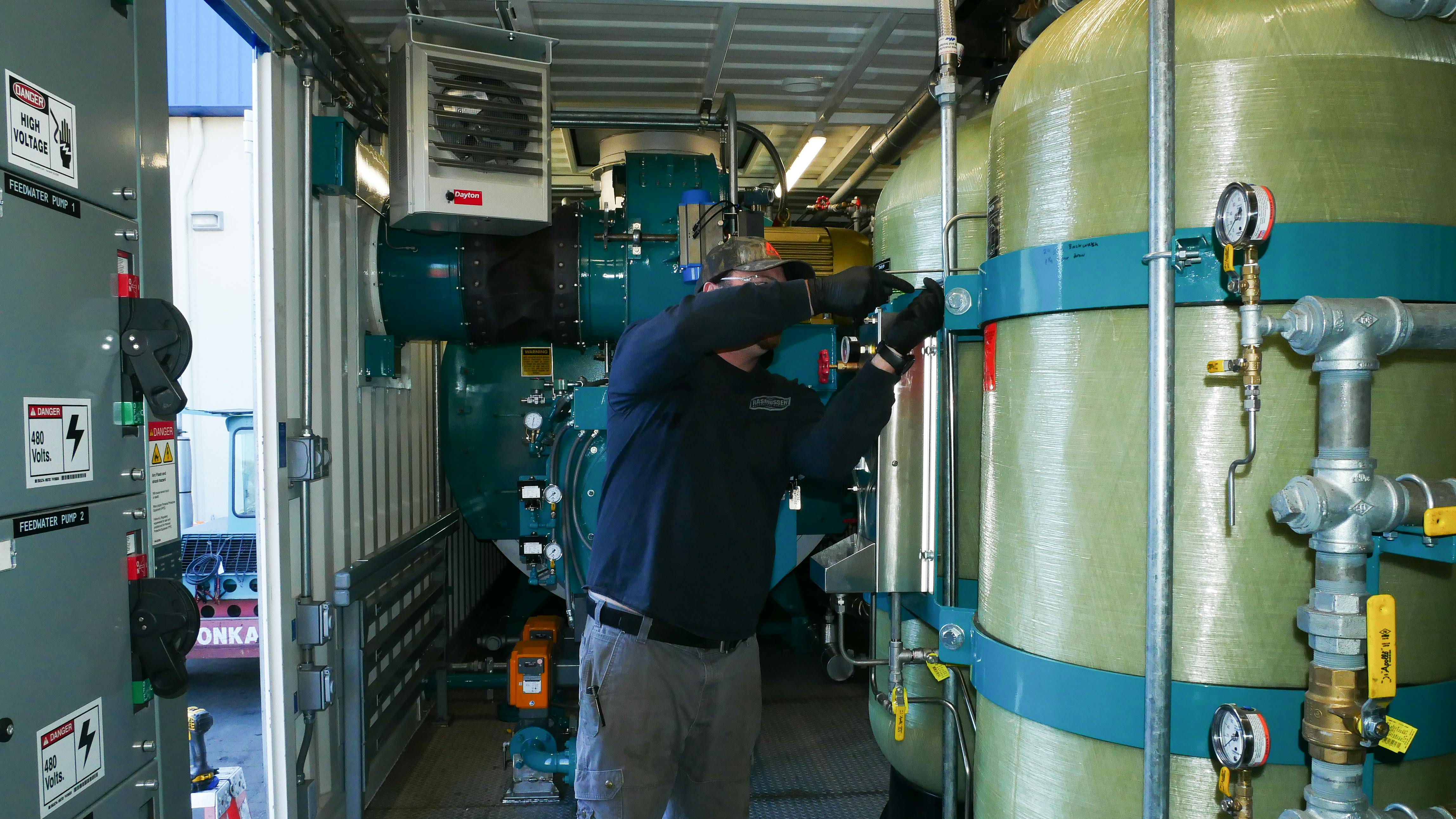 An industrial boiler room.