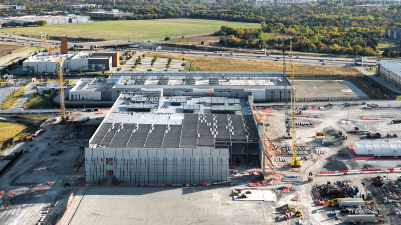 Aerial view of large industrial Data center construction site.