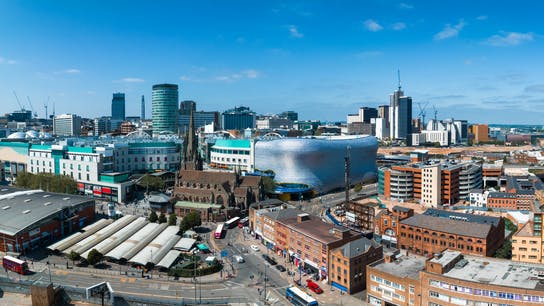 The skyline of downtown Birmingham, UK, site of the 14th World Plumbing Conference.