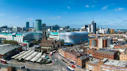 The skyline of downtown Birmingham, UK, site of the 14th World Plumbing Conference.