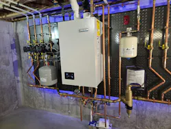 The compact cabinet and streamlined connection points also helped Jeneral Plumbing create a clean installation within the existing mechanical space.