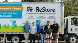 Team Sonnhalter poses in front of a truck full of donations. (Matt Sonnhalter at far right.)