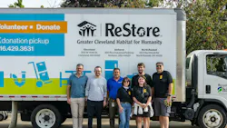 Team Sonnhalter poses in front of a truck full of donations. (Matt Sonnhalter at far right.)