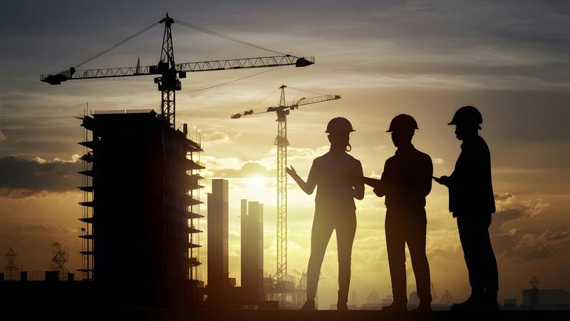 construction workers sunset silhouette photo