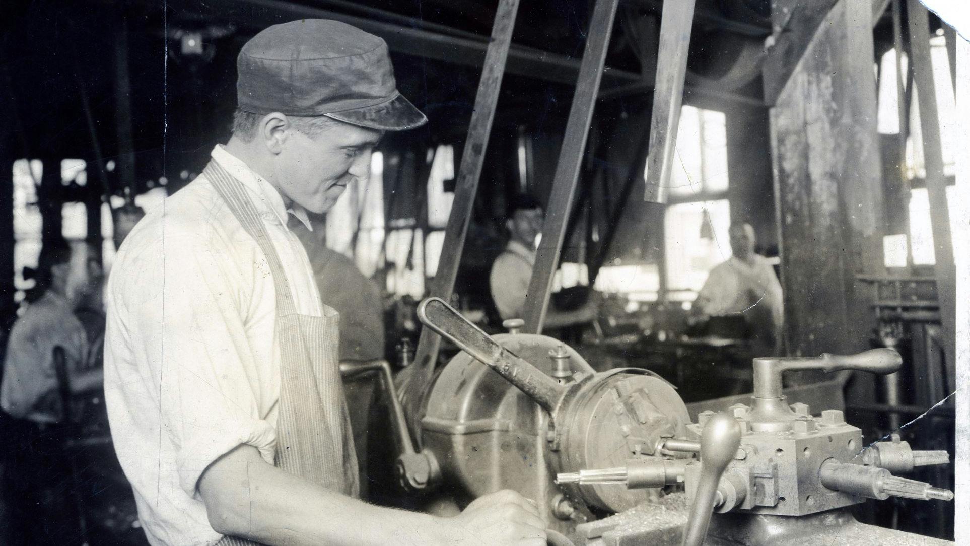 An early Sloan worker on the factory floor.