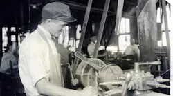 An early Sloan worker on the factory floor.