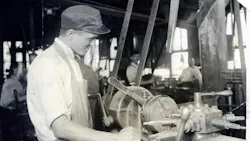 An early Sloan worker on the factory floor.