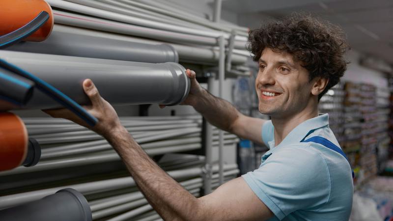 man with plumbing supplies
