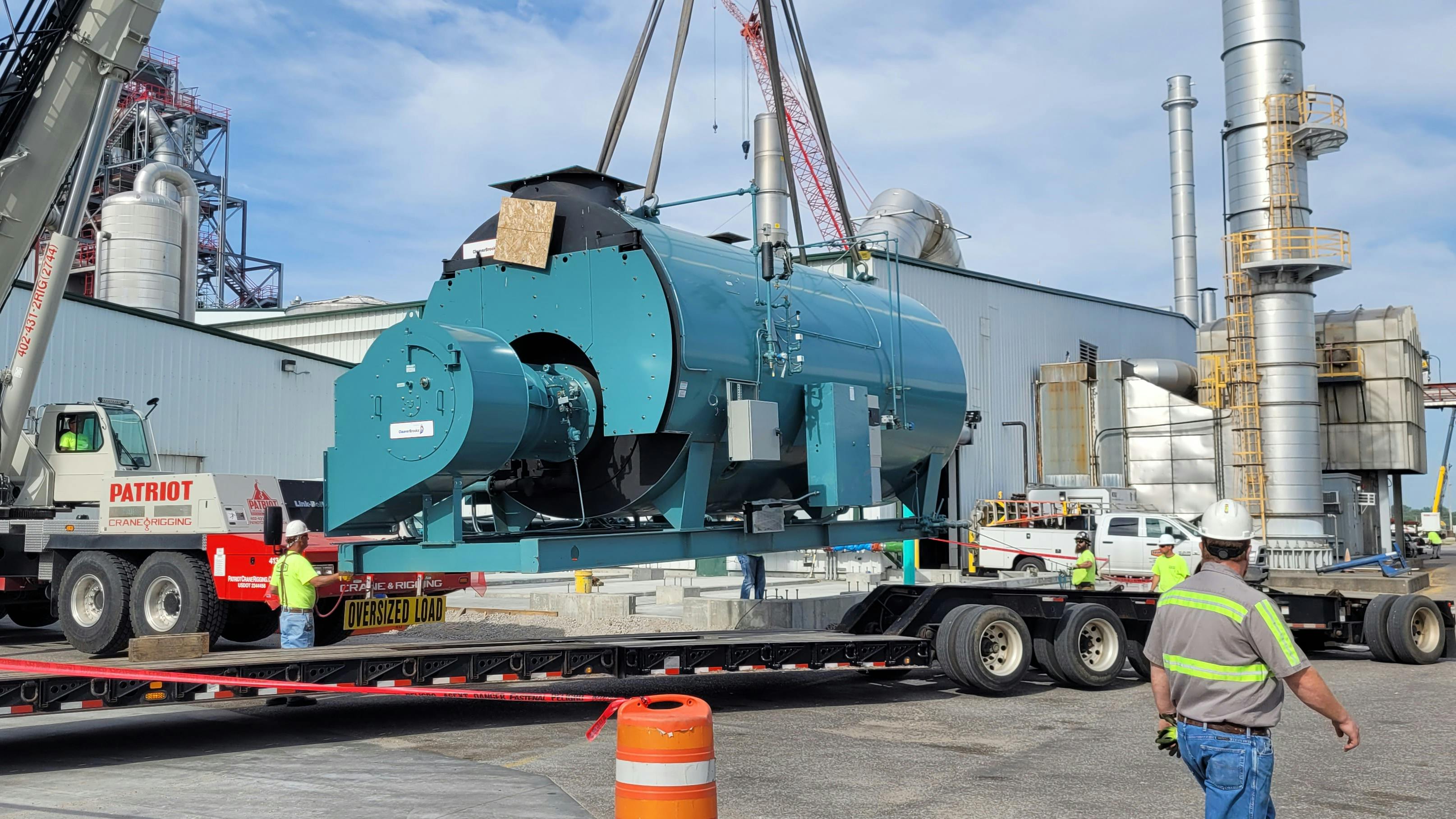 Rasmussen Mechanical Services (Council Bluffs, Iowa) transported three boilers from off-site storage to the Green Plains&rsquo; Central City, Nebraska, site using specialized trucks and cranes for installation.