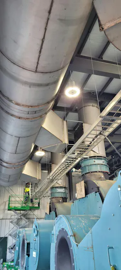 The Rasmussen team erected custom boiler platforms and catwalks, recertified and added safety relief valves to meet code, and installed three gas-fired make-up air units to support reliable operation.