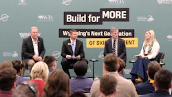 Wyoming Governor Mark Gordon, LCCC President Dr. Joe Schaffer, and Bechtel Senior Vice President Walker Kimball speak during the panel discussion.