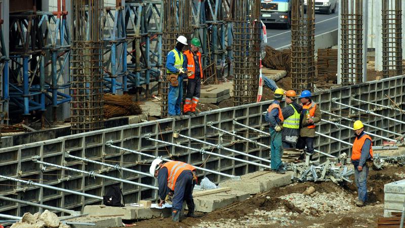 construction workers on a job site.